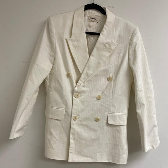 Cream Cotton Soft Metallic Sheen Pinstripe Blazer - Picture 1 of 9